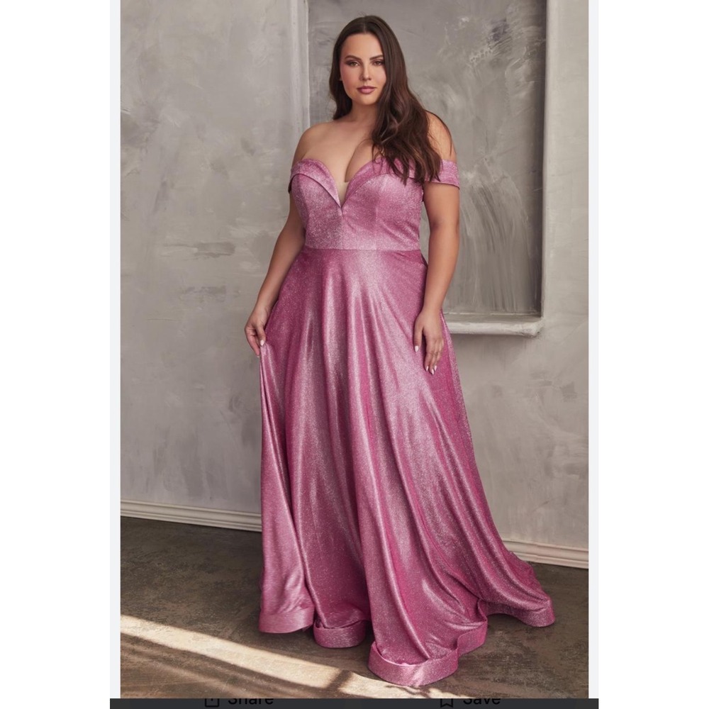Ladivine Women 22‎ Pink Metallic Off Shoulder Gown Plus Size Prom Formal Dress